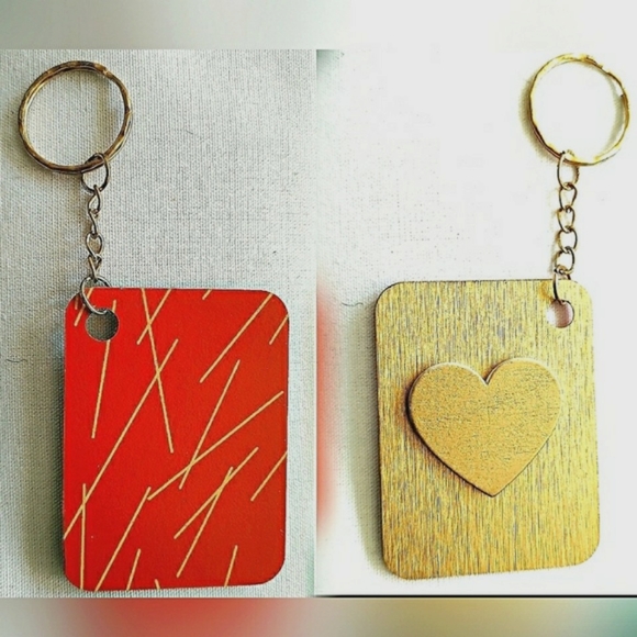 NEW Handmade Keychain Bag Tag! Italian Wood - Lines2. "I LOVE My Bag" Wood Heart - Picture 6 of 6